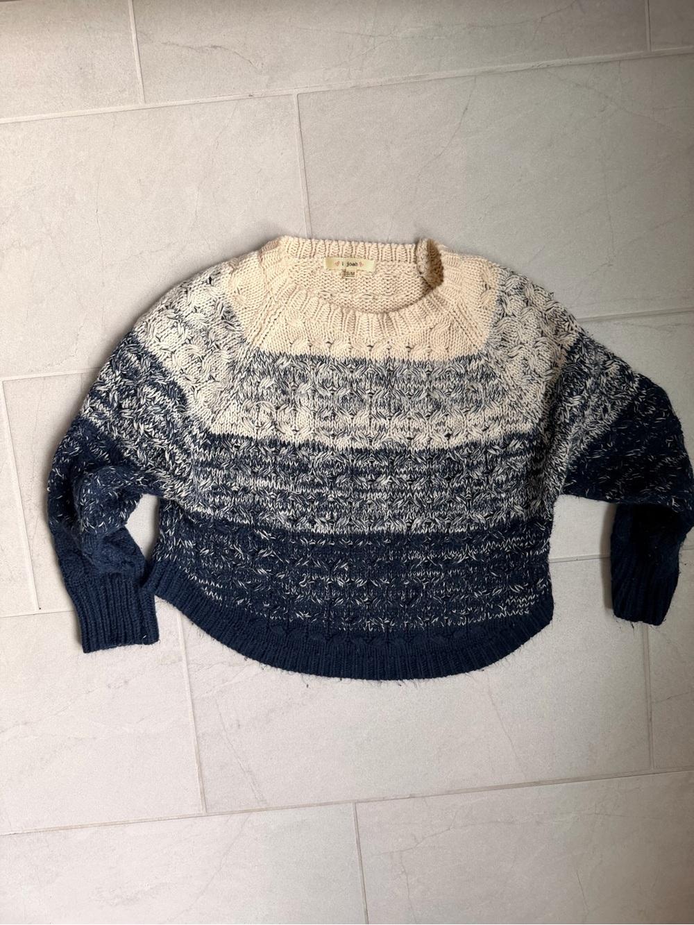 Ombre Crewneck Sweater in Cream and Navy